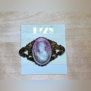 1928 Jewlery 14K Gold Dipped Victorian Women Pink Carnelian Bar Pin